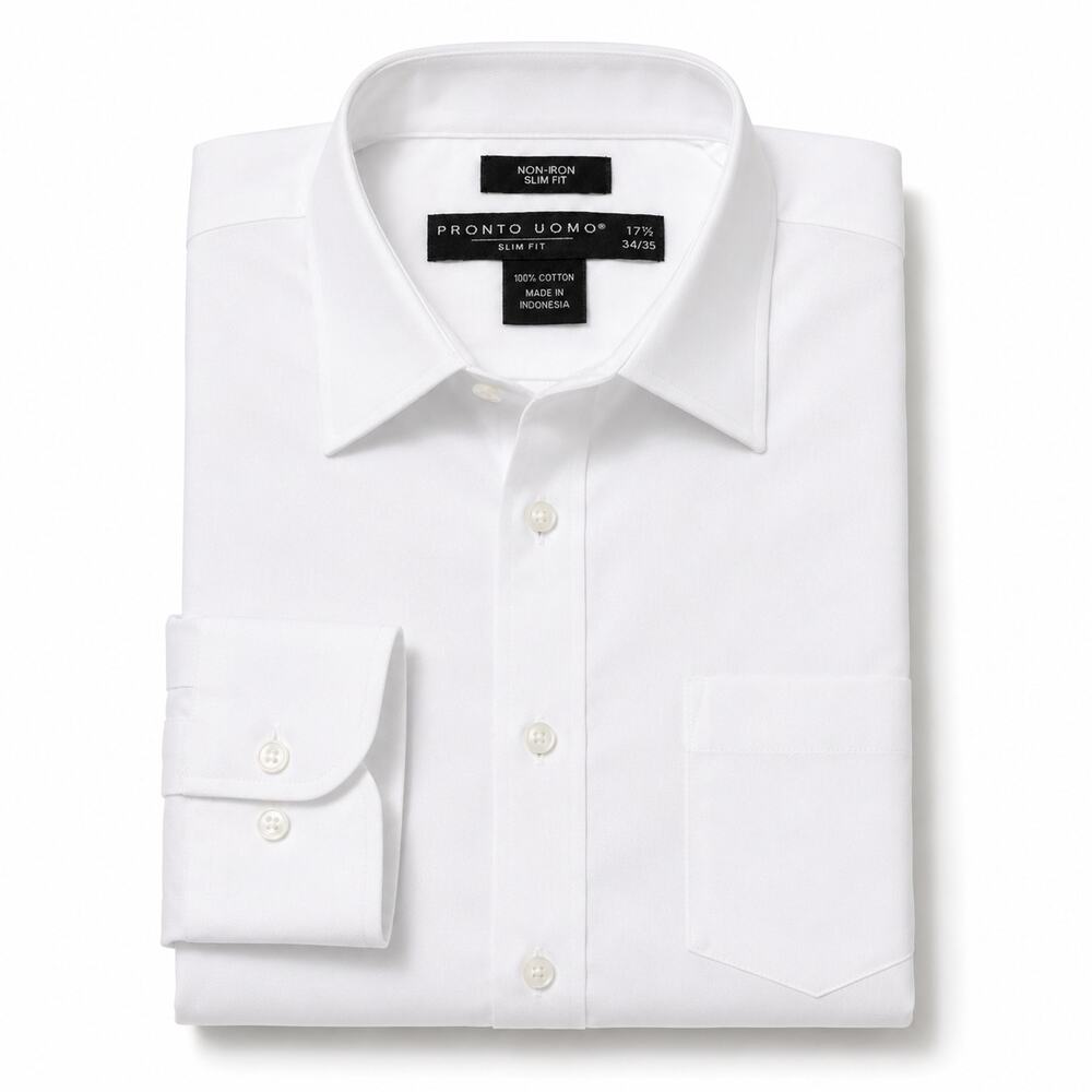 Pronto Uomo White Non-Iron Slim Fit Dress Shirt 17.5 34/35